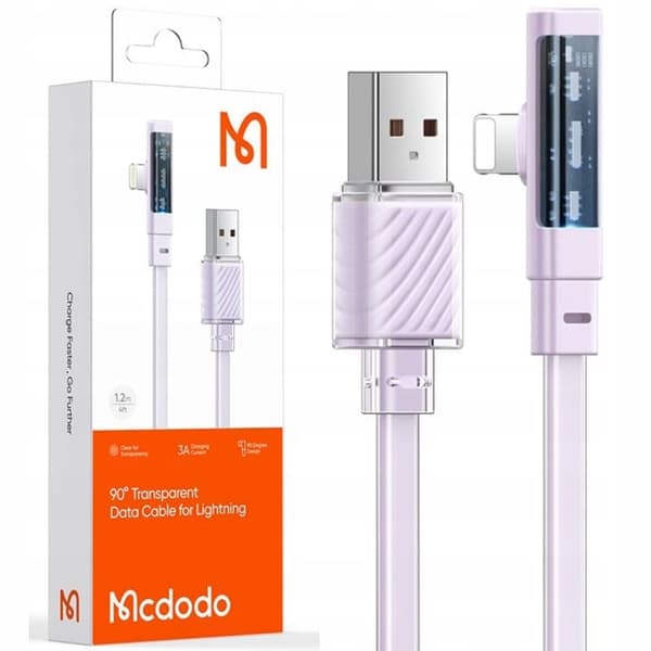 MCDODO ANGLE USB LIGHTNING PLATKABEL 36W IPHONE 13 14 LILLA 1M