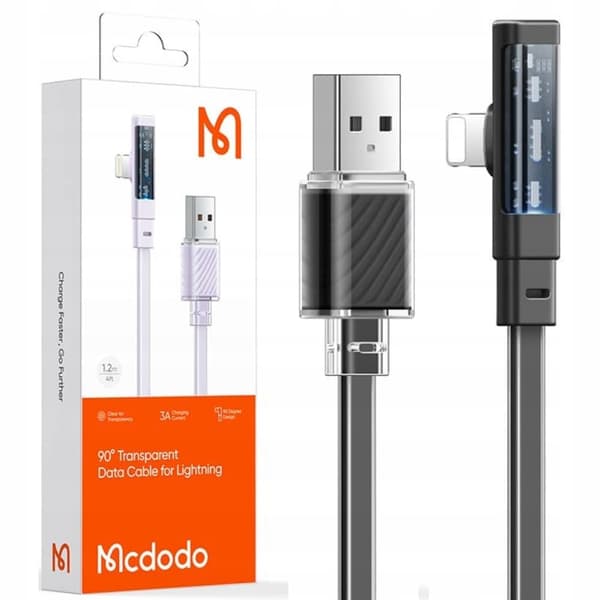 MCDODO ANGLE USB LIGHTNING CABLE 36W IPHONE 12 13 14 SVART 2M