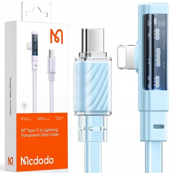MCDODO ANGLE USB-C LIGHTNING FLAT KABEL 36W IPHONE 13 14 BLÅ 1M