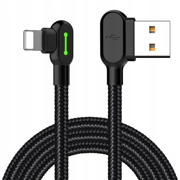 MCDODO VINKELKABEL 90° DUBBELSIDIG LIGHTNING IPHONE 11 12 13 14 LED 0,5M