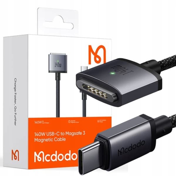 MCDODO-KABEL LASKUMISEEN STRÖMFÖRSÖRJNING MACBOOK AIR PRO USB-C MAGSAFE 3 140W 2M