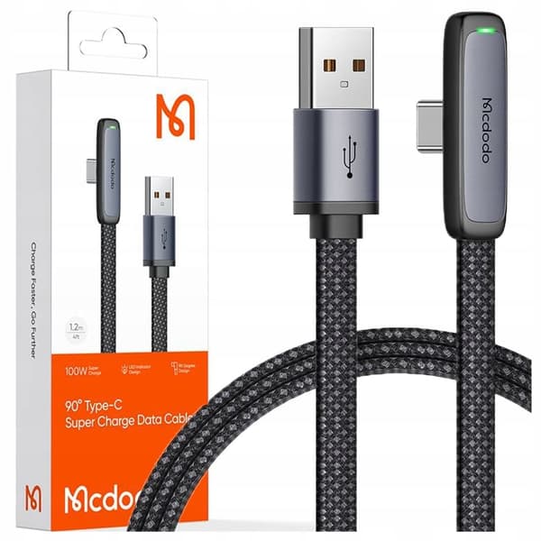 MCDODO-KULMA USB-C KABEL SNABBLADDNING USB TYPE C 6A 100W SVART 2M