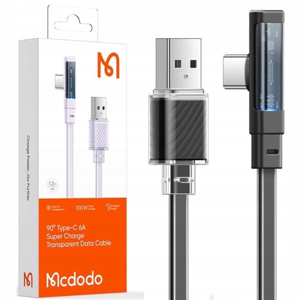 MCDODO-KULMA USB-C KABEL SNABBLADDNING USB TYPE C 6A 100W SVART 2M