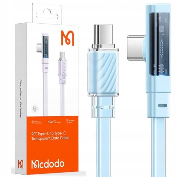 MCDODO ANGLE USB-C-KABEL, TYPE C 3A 65W BLÅ 2M SNABBLADDNING