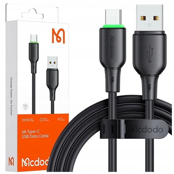 MCDODO USB-C-KAAPELIN SNABBLADDNING FOR SAMSUNG XIAOMI TYPE C 6A 100W 1M LED SVART