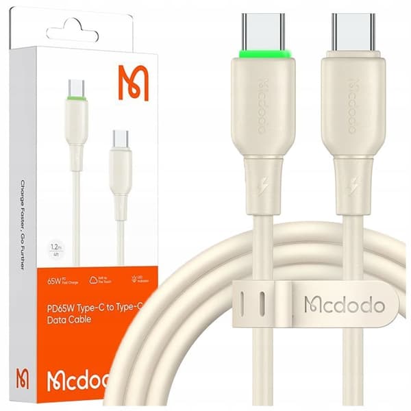 MCDODO USB-C-KAAPELIN SNABBLADDNING SAMSUNG APPLE USB TYPE C:lle 65W 1M LED BEIGE
