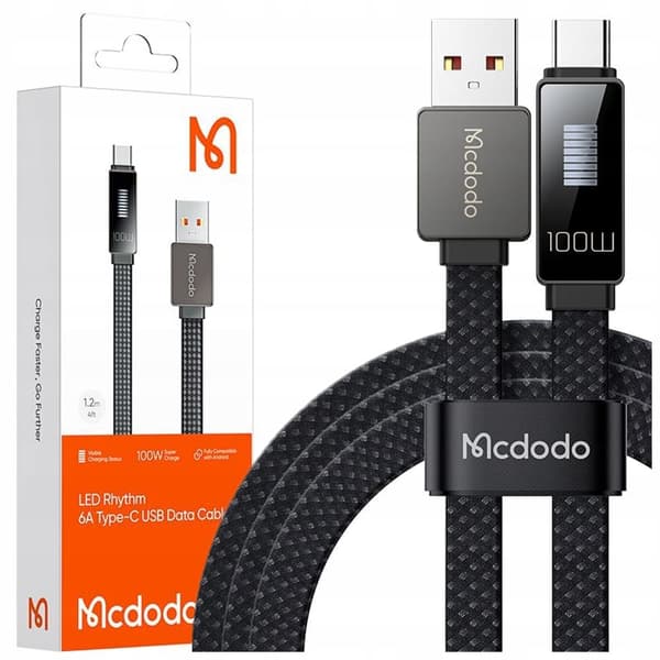 MCDODO USB-C KABEL SNABBLADDNING FOR SAMSUNG XIAOMI TYPE C 6A 100W 1M LED