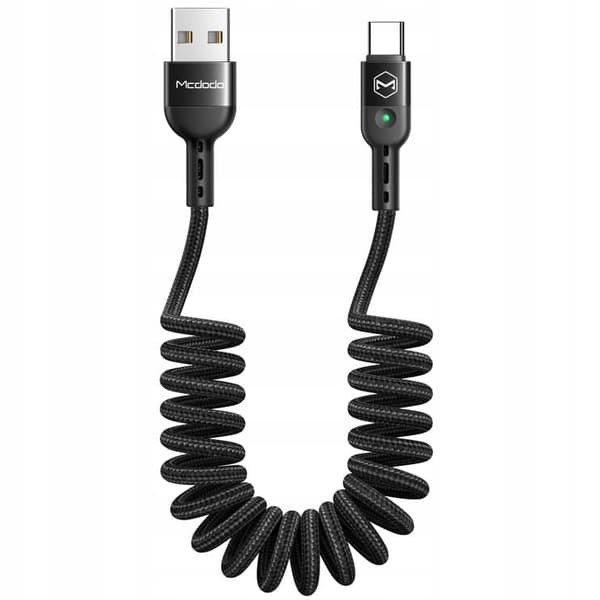 MCDODO USB-C SPIRALFJÄDERKABEL SNABBLADDNING USB TYPE C LED 2M