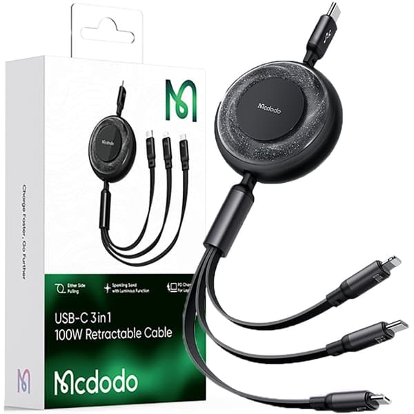 MCDODO USB-C 3-I-1 SAMMANBAR KABEL SNABBLADDNING USB-C LIGHTNING MICRO 100 W