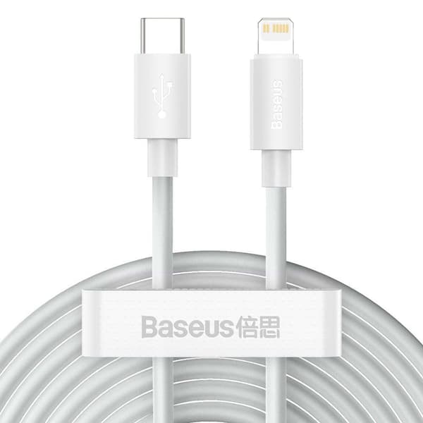BASEUS WISDOM 2-PAK TYPE-C LIGHTNING CABLE PD20W/2.4A 150CM HVIT