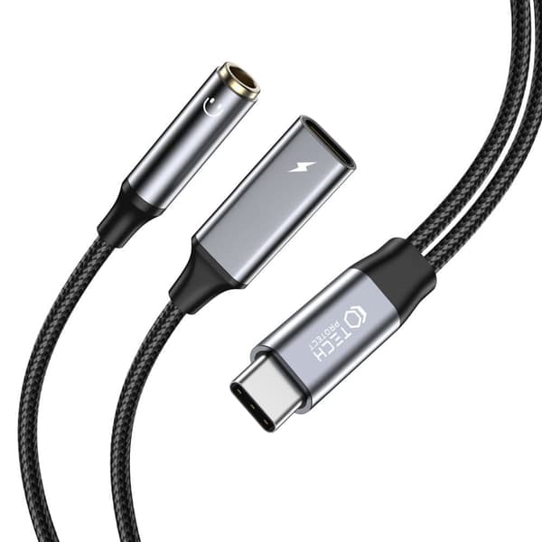TECH-PROTECT ULTRABOOST KABELADAPTER PD60W/6A TYPE-C MINIJACK 3,5MM & TYPE-C SVART