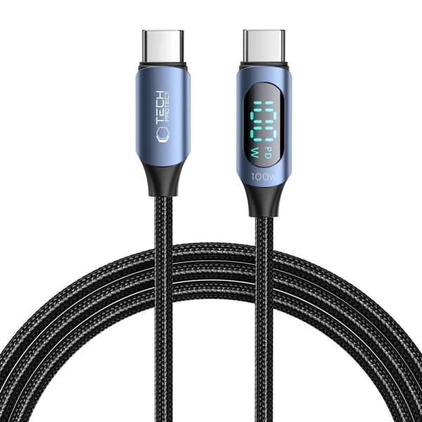 TECH-PROTECT ULTRABOOST LED TYPE-C KABEL PD100W/5A 200CM BLÅ