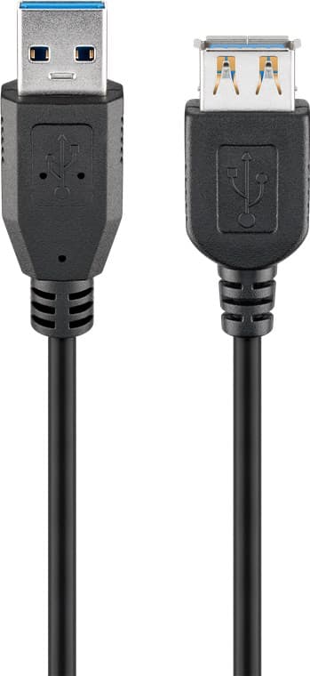 USB-forlengelseskabel, USB 3.0, 2 m, svart