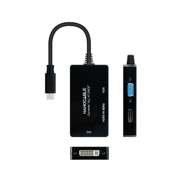 USB C til VGA/HDMI/DVI-adapter NANOCABLE 10.16.4301-ALL 20 cm Sort 4K Ultra HD