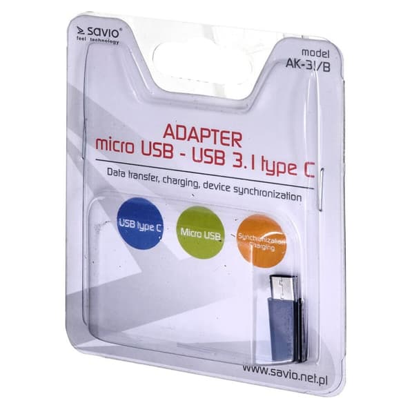 Micro USB til USB-C Adapter Savio AK-31 / B