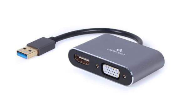 I/O-adapter usb3 til hdmi/vga/grå a-usb3-hdmivga-01, Gembird Grå