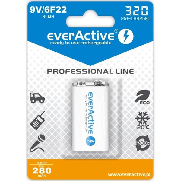 Genopladelige batterier EverActive EVHRL22 320 mAh 9 V