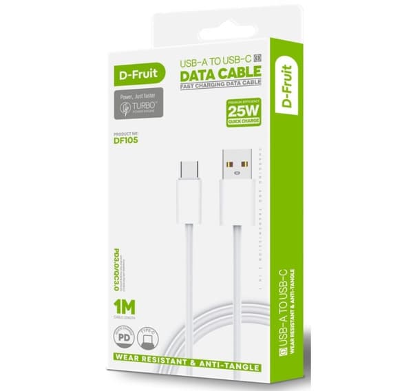 D-Fruit-kabel USB-A - USB-C 1m, vit (DF105)