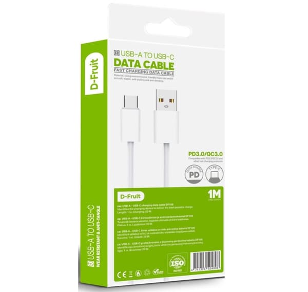 D-Fruit-kaapeli USB-A - Lightning 1m, valkoinen (DF106)