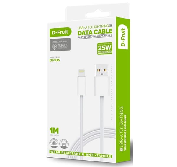 D-Fruit-kaapeli USB-A - Lightning 1m, valkoinen (DF106)