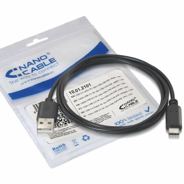 USB A till USB-C Kabel NANOCABLE 10.01.2102 Svart 2 m