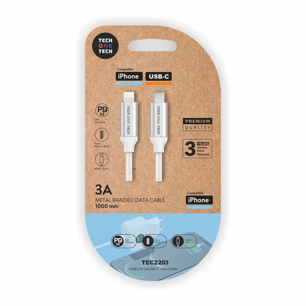USB-C til Lightning-kabel Tech One Tech TEC2203 1 m Hvid