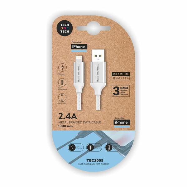 USB - Lightning kaapeli Tech One Tech TEC2005 1 m Valkoinen