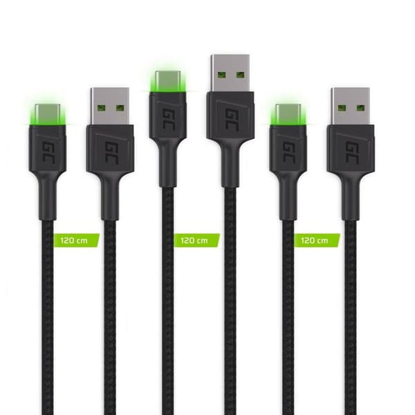 Adapter USB till USB-C Green Cell KABGCSET02 Svart 1,2 m (3 antal)