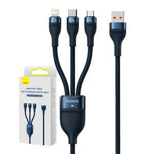 3-i-1 USB-kabel Baseus Flash Series, USB-C + micro USB + Lightning, 100W, 1,2m (blå)