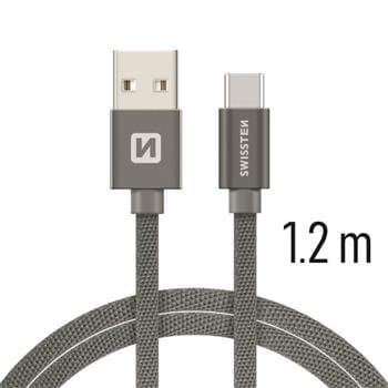 USB-kabler og opladere, "Textile Quick Charge 3.1 USB-C 1.2M" Grå, Swissten