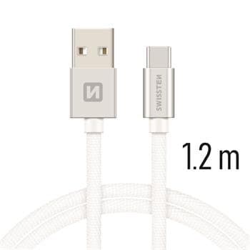 USB-kabler og opladere, "Textile Quick Charge 3.1 USB-C" Sølv, Swissten