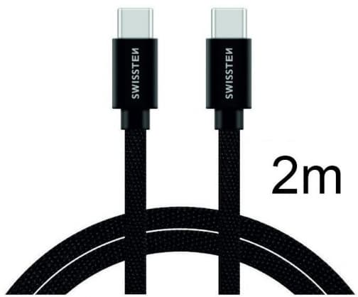 USB-kabler og ladere, Textile Quick Charge 3.1 USB-C til USB-C 2m Svart, Swissten