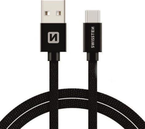 USB-kaapelit ja laturit, Textile Quick Charge 3.1 USB to USB-C 1.2m Black, Swissten