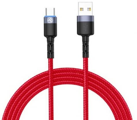 Datakabel USB till Type-C med LED-ljus 3A 1,2m Röd, Tellur