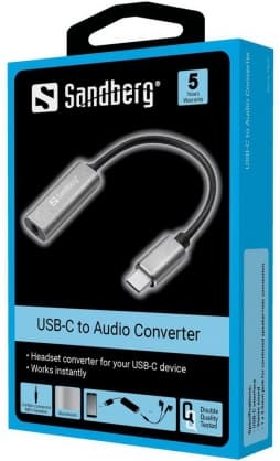 Tilbehør til tilslutning af USB-C Audio Adapter Sølv/Sort, Sandberg
