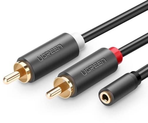 Lisävarusteet AV102:n liittämiseen 2x RCA-kaapeli (Cinch) jakki 3,5mm 1m musta, ugreen