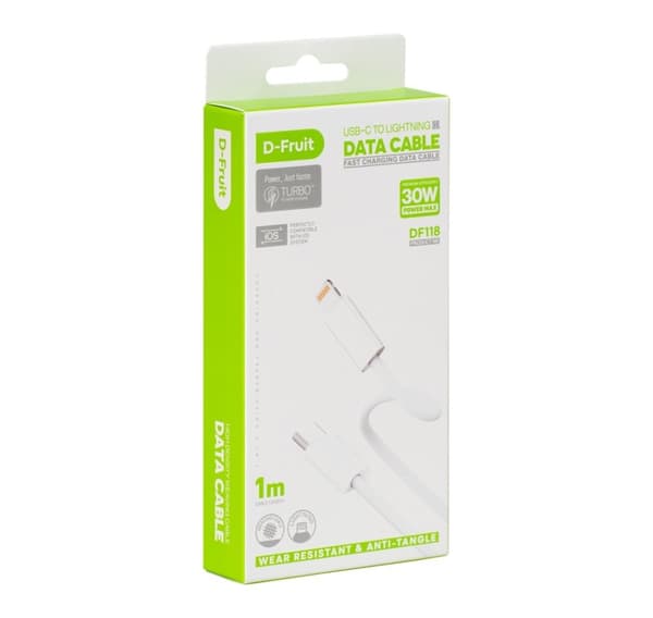 D-Fruit kabel USB-C - Lightning 1m, hvid (DF118)