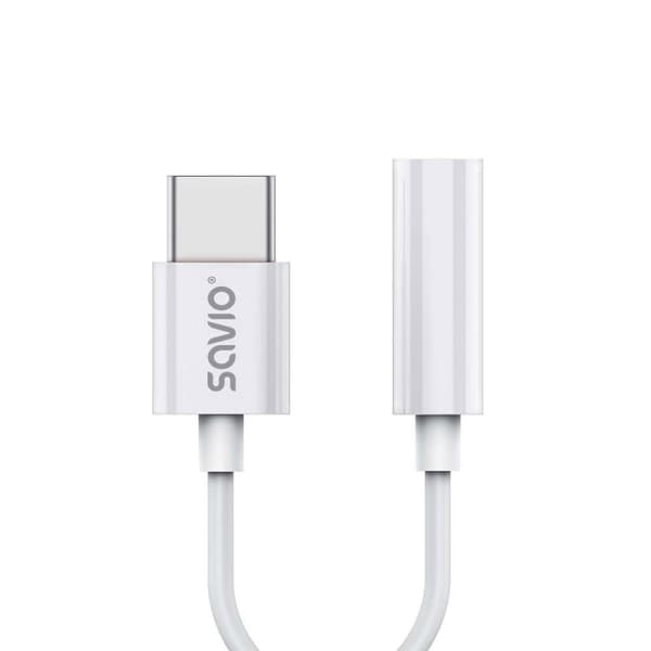 USB-C - Jack 3.5 mm-adapteri Savio AK-51 Valkoinen 11 cm