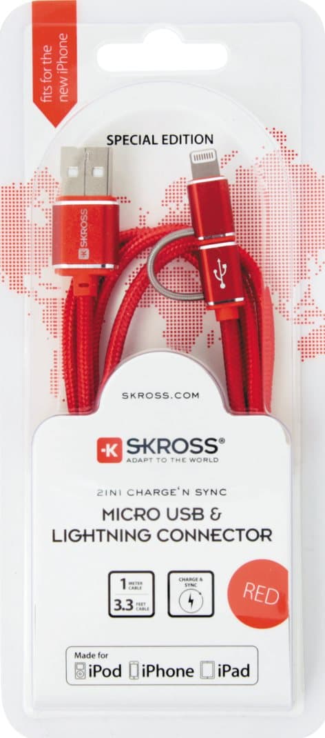RED 2in1 Charge'n Sync Micro USB & Lightning Cable