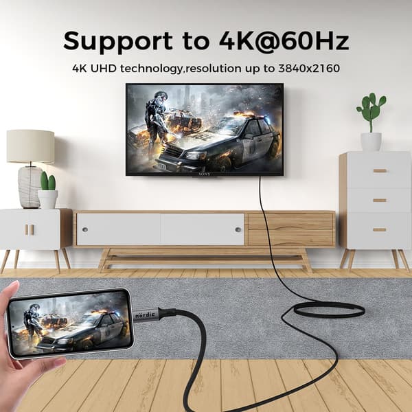 NÖRDIC 5m USB 3.2 Gen 2 USB-C til C nylon flettet kabel PD3.1 240W 20G 4K60Hz grå