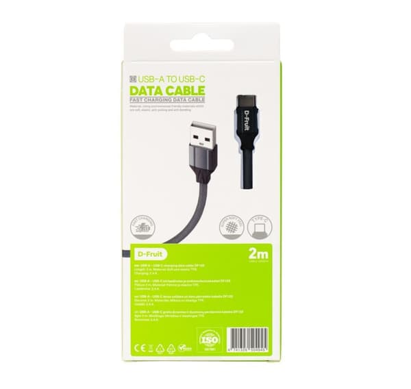 D-Fruit cable USB-A - USB-C 2m, grey (DF120)