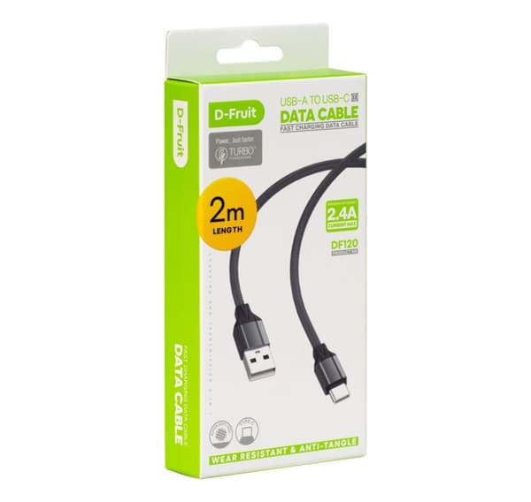 D-Fruit cable USB-A - USB-C 2m, grey (DF120)