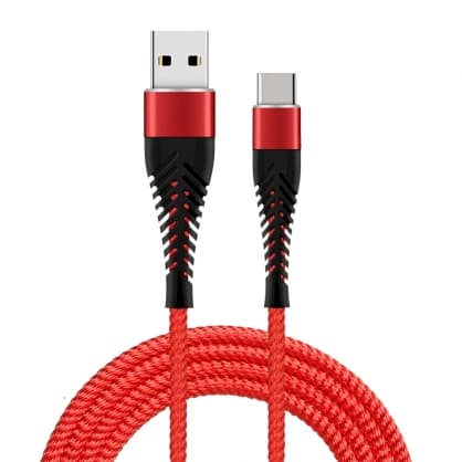 USB-kablar och laddare, "Fishbone USB-A till USB-C 30W / 3A / 1,5m" Röd, Fusion Tillbehör