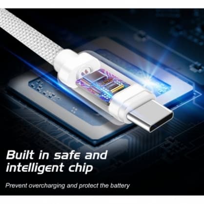 USB-kablar och laddare, "Textile Quick Charge 3.1 USB-C" Svart, Swissten
