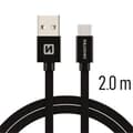 Miniatyrbillede 1 af 2: USB-kablar och laddare, "Textile Quick Charge 3.1 USB-C" Svart, Swissten