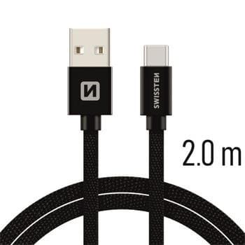 USB-kablar och laddare, "Textile Quick Charge 3.1 USB-C" Svart, Swissten