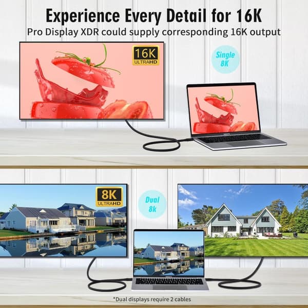 NÖRDIC 1m Thunderbolt 5 kaapeli 80Gbps tietojen siirto 240W lataus 120Gbps kaistanleveys 16K60Hz 8K60Hz 4K540Hz