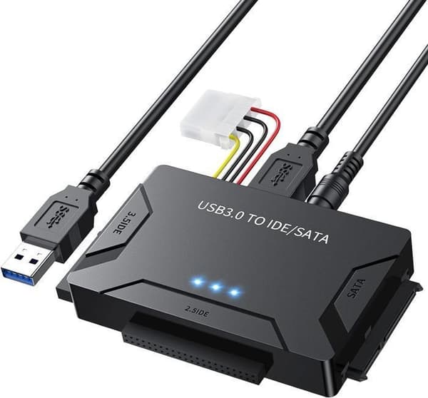 USB 3.0 till intern hårddiskadapter för 2,5"/3,5" SATA HDD/SSD och IDE-hårddiskar med extern strömförsörjning och USB 3.0-kabel