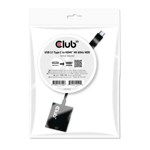 I/o-adapter usb-c til hdmi/active cac-2504, Club3d