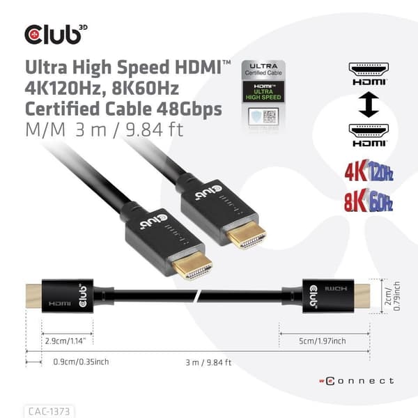 Kabel hdmi til hdmi 3m/m/m cac-1373, Club3d